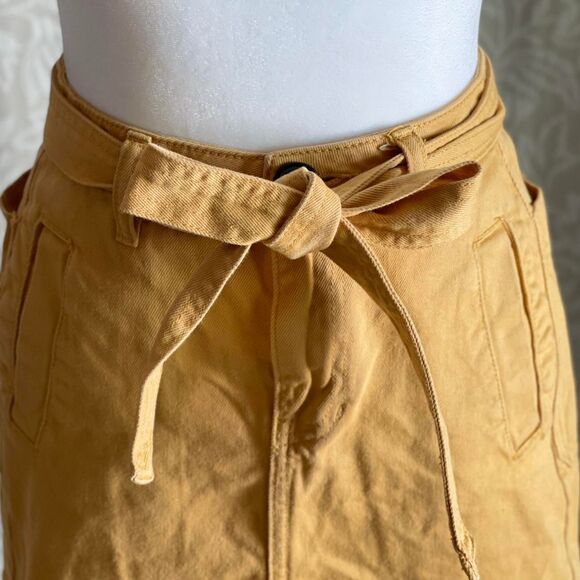Pacsun Yellow Denim Tie Waist Raw Hem Boho Festival Mini Skirt Size 23" - Picture 5 of 8